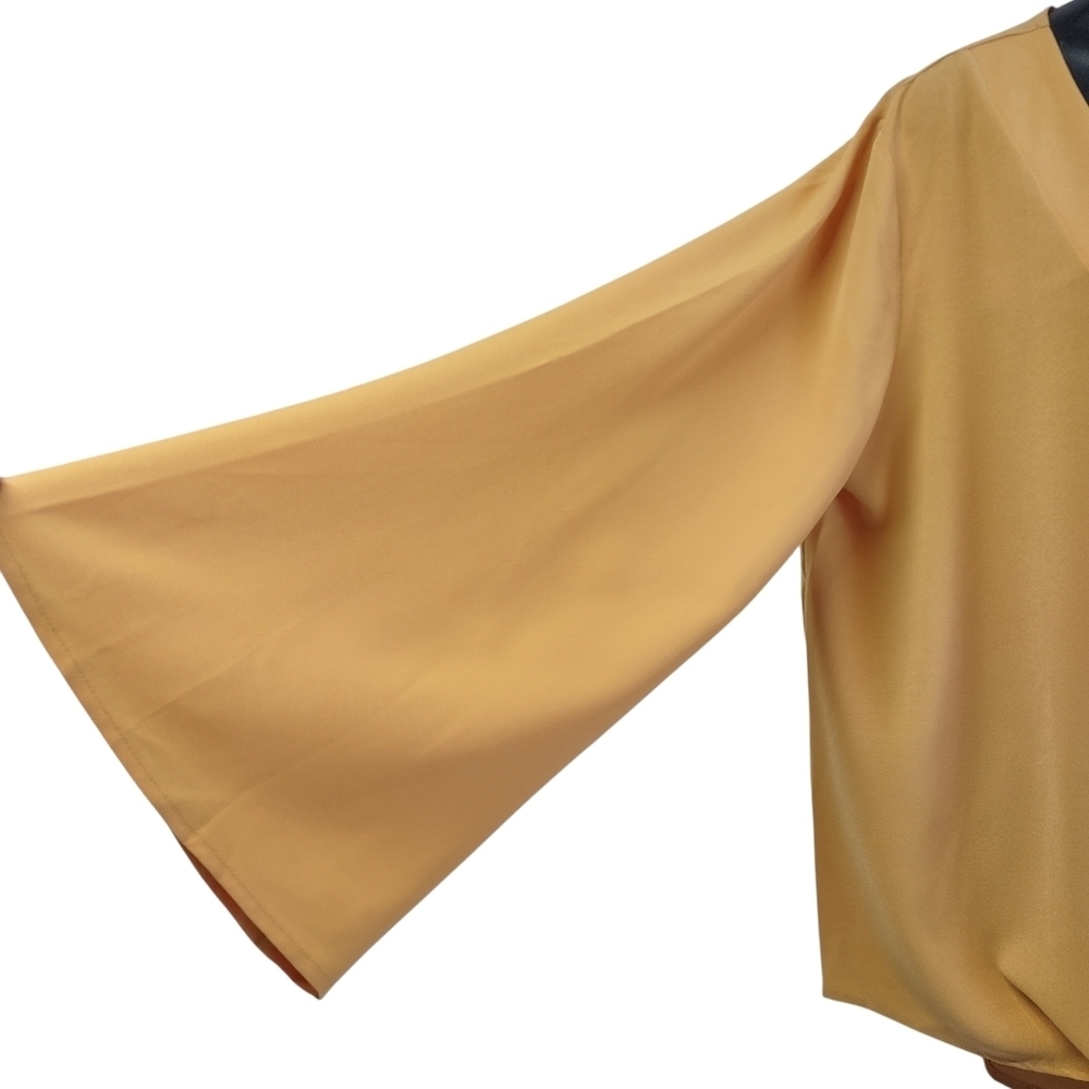 Women's Yellow V-neck Wide Sleeve Tie Hem Button Top Blouse Plus size 2XL - Picture 5 of 8